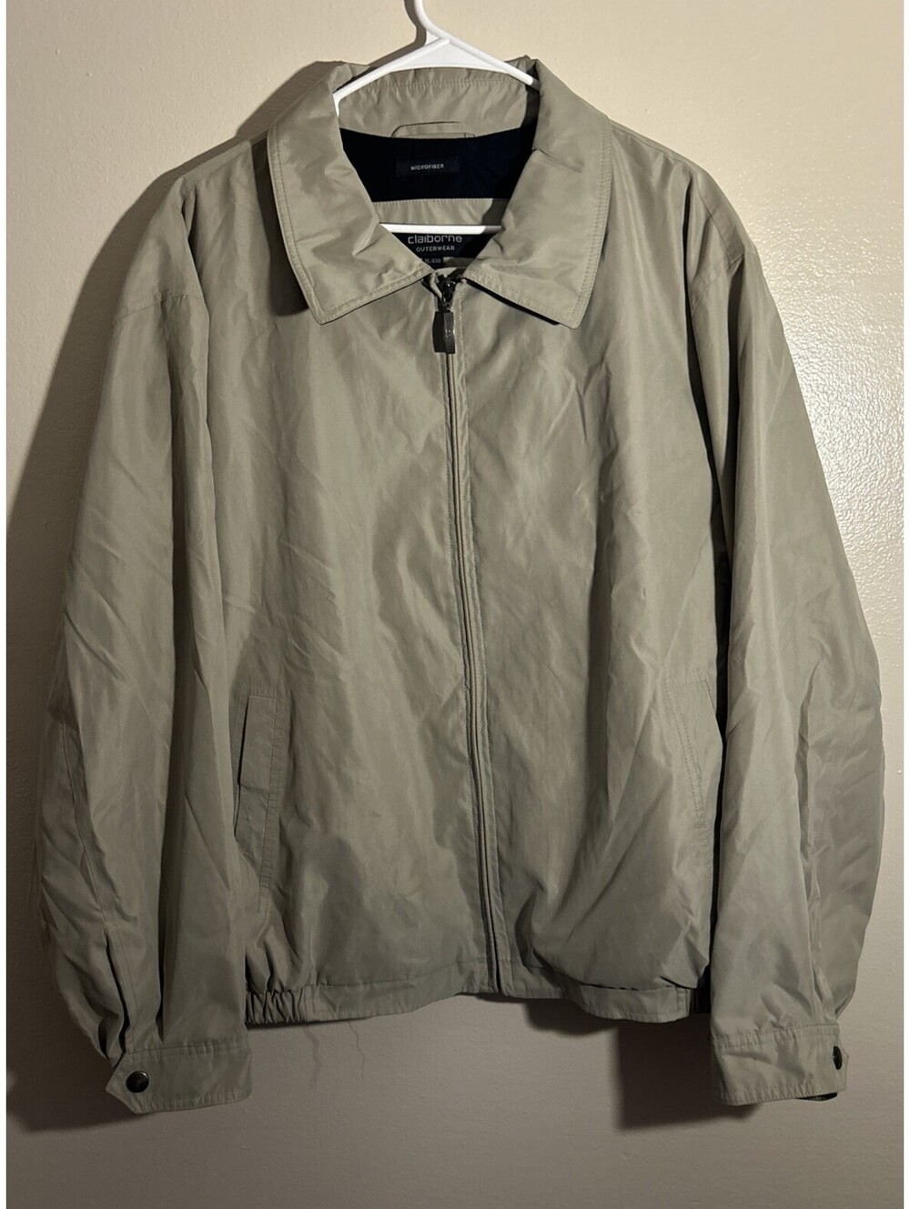 VTG Claiborne Men's Bomber Jacket Microfiber XL Full Zip Outerwear Tan
